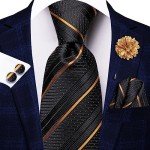Men's Black and Gold Striped Tie Set