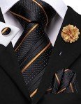 Men's Black and Gold Striped Tie Set