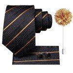 Men's Black and Gold Striped Tie Set