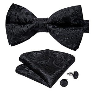DiBanGu Men's Silk Bow Tie Set - Black Paisley