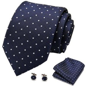 Navy Blue Men's Tie Set with Handkerchief & Cufflinks