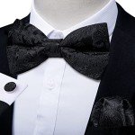 DiBanGu Men's Silk Bow Tie Set - Black Paisley