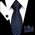 Navy Blue Men's Tie Set with Handkerchief & Cufflinks
