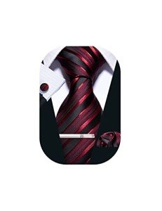 Barry.Wang Burgundy Stripe Silk Tie and Accessories Set