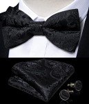DiBanGu Men's Silk Bow Tie Set - Black Paisley