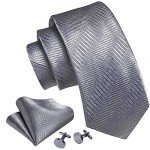 Barry.Wang Men's Silver Silk Tie and Accessory Set