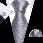 Barry.Wang Men's Silver Silk Tie and Accessory Set