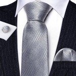 Barry.Wang Men's Silver Silk Tie and Accessory Set