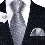Barry.Wang Men's Silver Silk Tie and Accessory Set