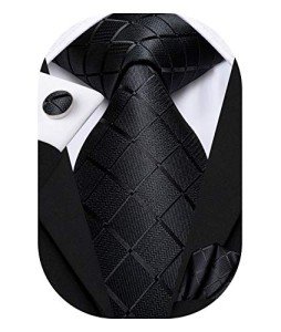 Men's Extra Long Black Plaid Tie and Accessories Set