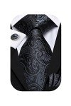 Black Paisley Tie Set with Pocket Square & Cufflinks