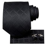 Men's Extra Long Black Plaid Tie and Accessories Set