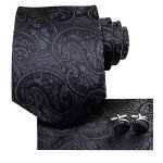 Black Paisley Tie Set with Pocket Square & Cufflinks