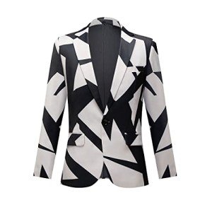Men's Slim Fit Printed Blazer Jacket - Black & White