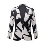 Men's Slim Fit Printed Blazer Jacket - Black & White