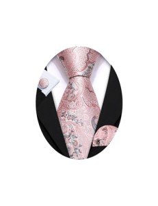 Barry.Wang Pink Silk Necktie and Pocket Square Set