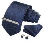 Navy Blue Plaid Men's Tie and Accessories Set