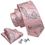 Barry.Wang Pink Silk Necktie and Pocket Square Set