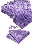 Purple Paisley Silk Tie with Pocket Square & Cufflinks