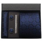 Navy Blue Plaid Men's Tie and Accessories Set