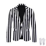 Men's Black and White Striped Slim Fit Blazer