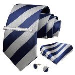 Navy Blue and Grey Striped Tie Set for Men