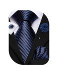 Navy Stripe Floral Tie and Accessories Set