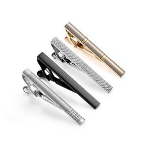Men's Tie Clips Set - 4 Pcs Silver & Black