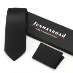 Junmaxroad Men's Solid Black Tie and Pocket Square Set