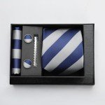 Navy Blue and Grey Striped Tie Set for Men