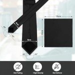 Junmaxroad Men's Solid Black Tie and Pocket Square Set