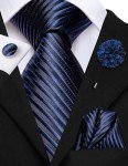 Navy Stripe Floral Tie and Accessories Set