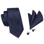 Navy Stripe Floral Tie and Accessories Set