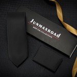 Junmaxroad Men's Solid Black Tie and Pocket Square Set