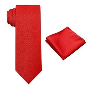 KOOELLE Men's Solid Red Tie and Pocket Square Set