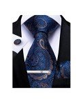 Men's Blue Paisley Tie Set with Pocket Square