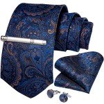 Men's Blue Paisley Tie Set with Pocket Square