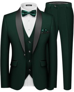 Men's Dark Green Slim Fit 3-Piece Suit Set