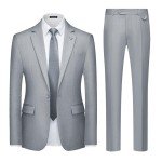 Light Grey Slim Fit Men's Suit Set