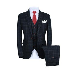 Men's Slim Fit Plaid Blazer, Vest, and Pants