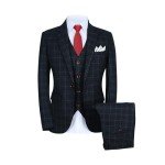 Men's Slim Fit Plaid Blazer, Vest, and Pants