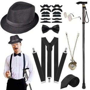 1920s Men’s Costume Accessories: Fedora, Watch & Suspenders