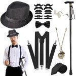 1920s Men’s Costume Accessories: Fedora, Watch & Suspenders