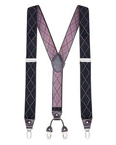 Men's 48" Adjustable Y Shape Suspenders - Black Argyle