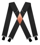 Men's Heavy-Duty Black Leather X-Back Suspenders