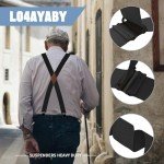 Men's Heavy-Duty Black Leather X-Back Suspenders