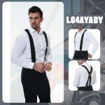 Men's Heavy-Duty Black Leather X-Back Suspenders