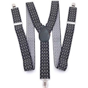 Men's Adjustable Grey Check Suspenders with Heavy-Duty Clips