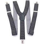 Men's Adjustable Grey Check Suspenders with Heavy-Duty Clips