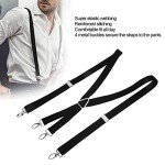 Black Adjustable Stretch Suspenders with 4 Buckles